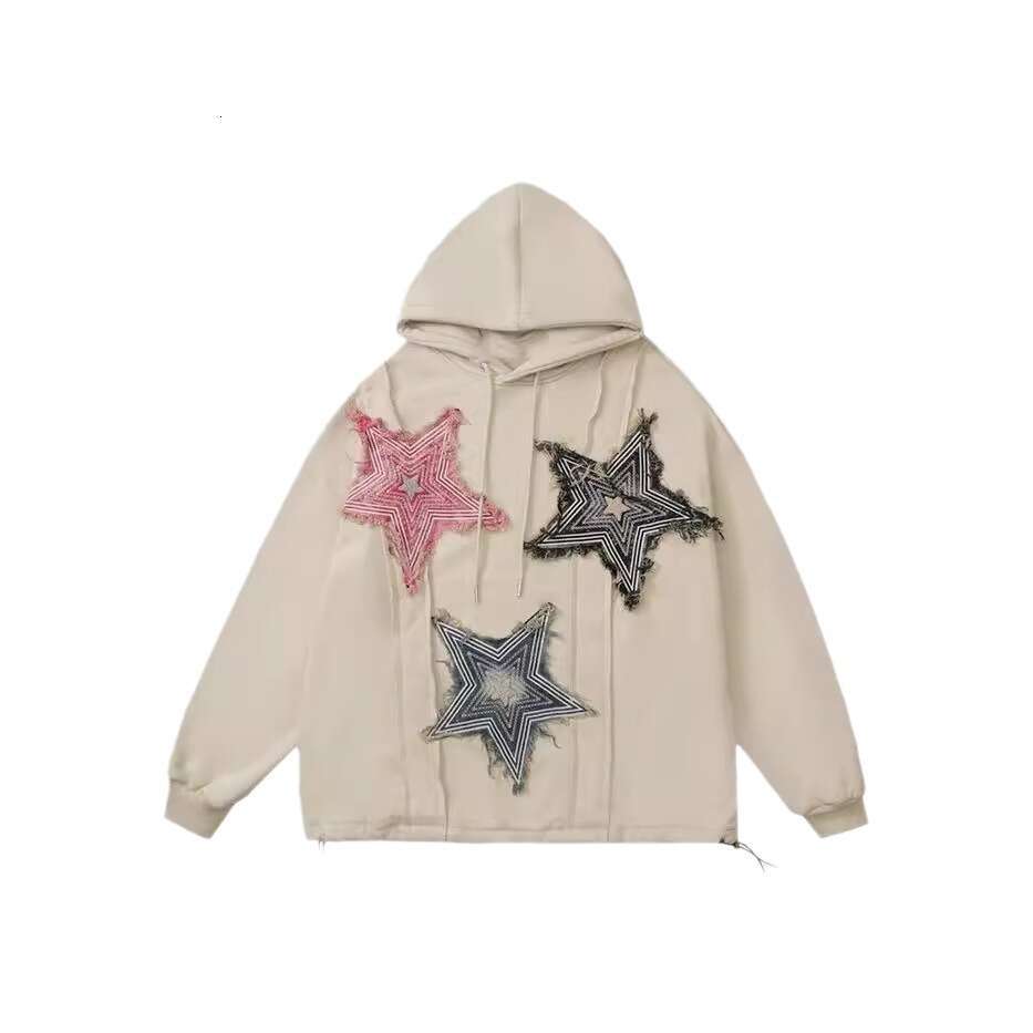 American high street fabric pentagram high-end niche design pleated hooded sweatshirt for men and women