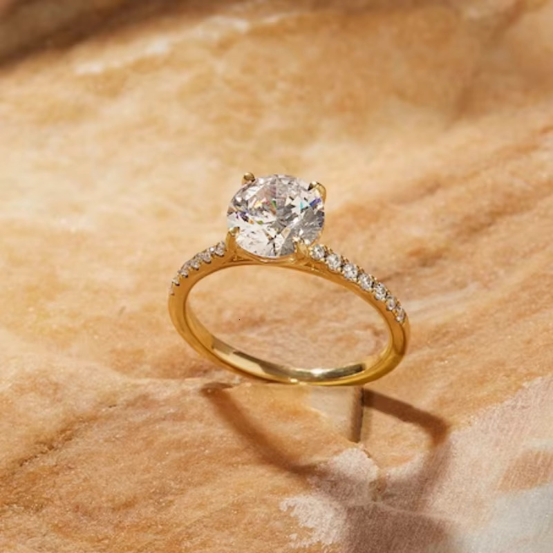 VVS Moissanite Iced Out 2 Carats Women Wedding Engagement Ring Paved 14K Gold Moissanite Ring