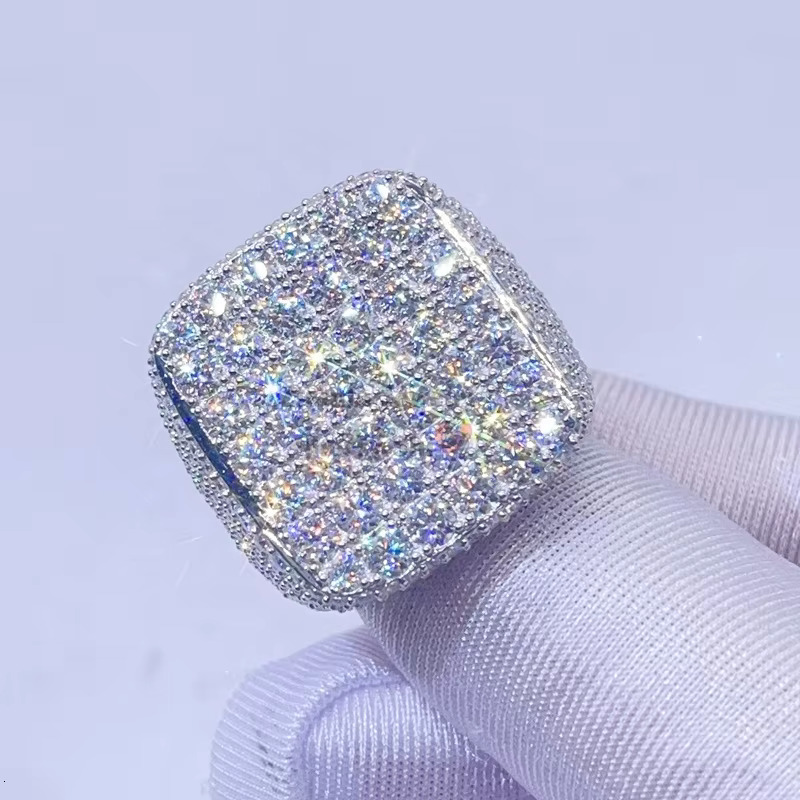 Hot Sell Drop Shipping White Gold Iced Out GRA Moissanite Diamond Ring for Men