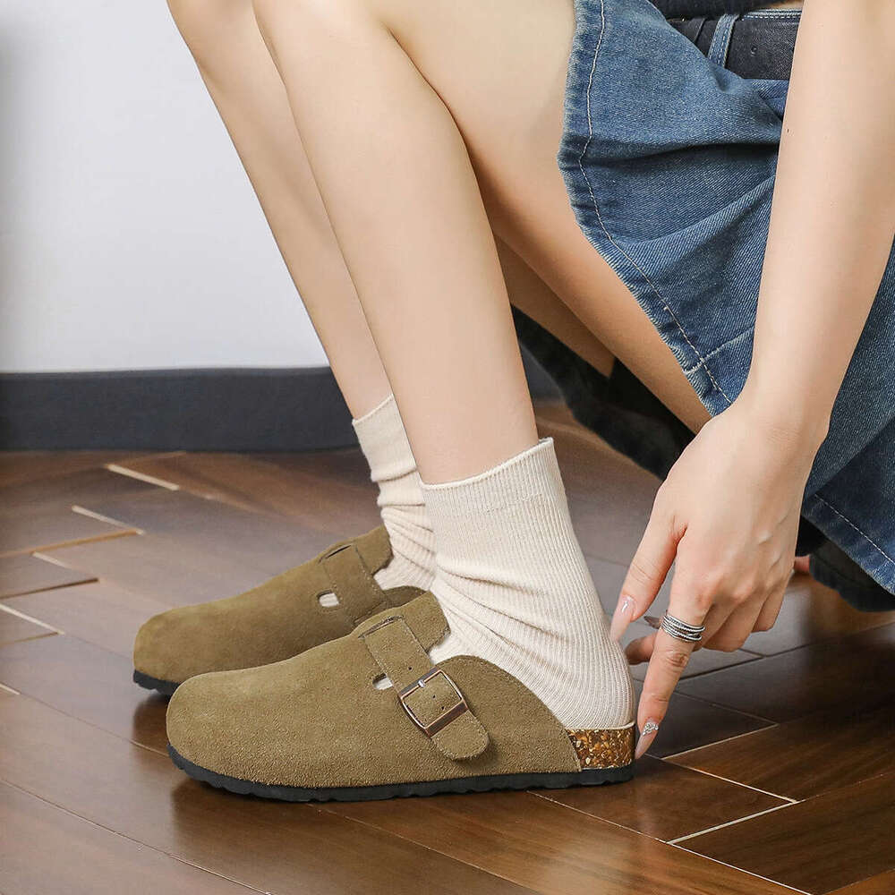 Leather soft shoes cowhide thick soled slippers spring and new style women's summer Boken half drag early autumn Baotou outerwear