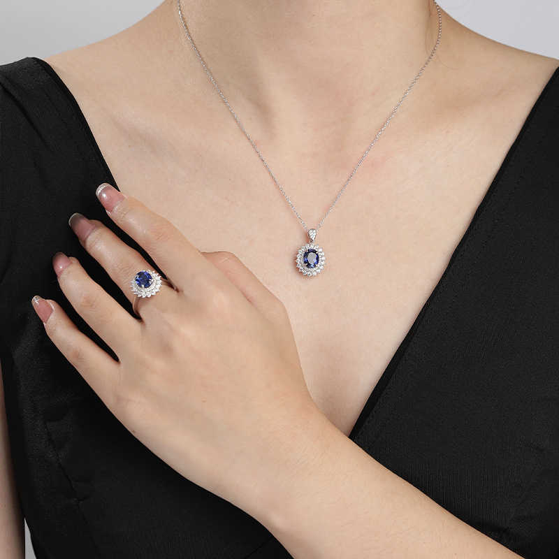 Ruizuan 2024 new style cultivation blue three piece ring necklace earring set W250312