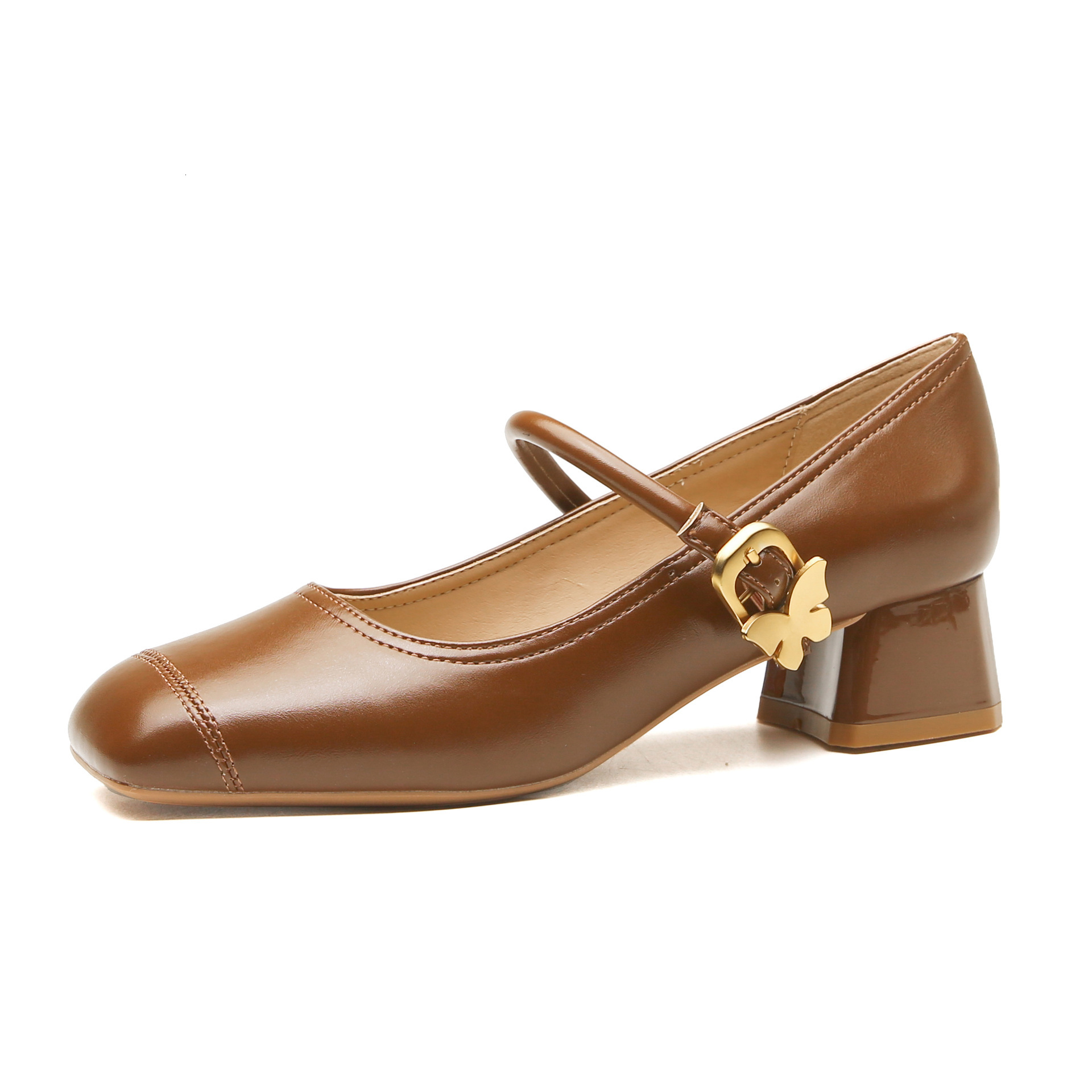 High Heels Women's Coarse 2025 New Square Head Middle Heel One Word Mary Jane Single Shoes #ddmypanda