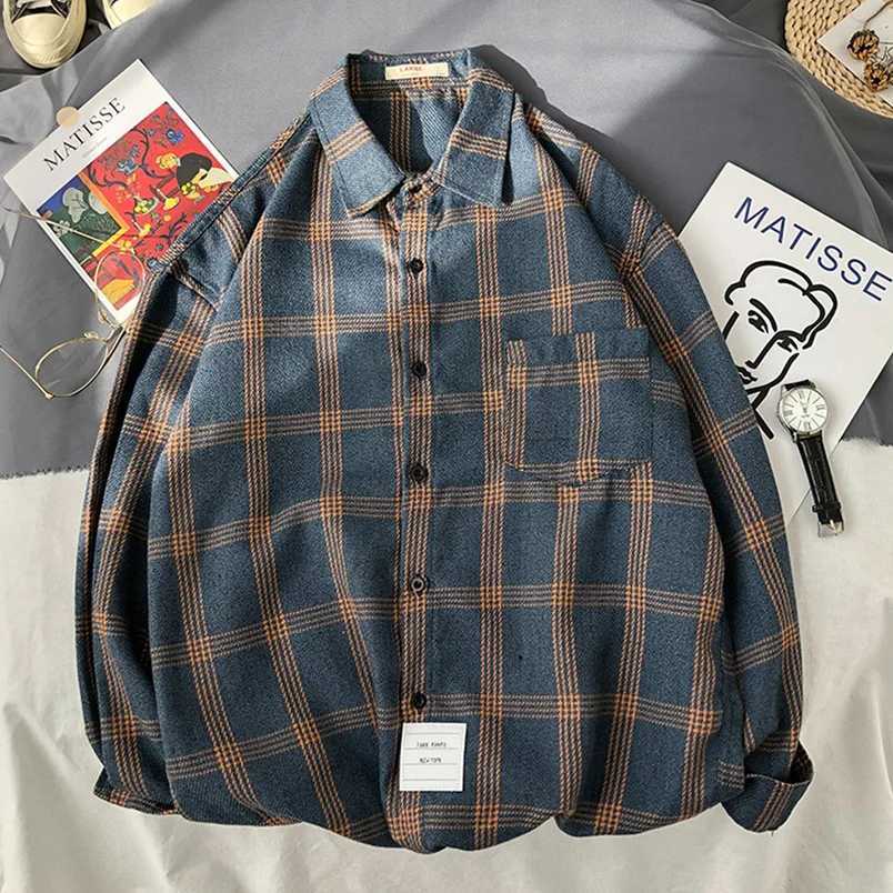 Retro mens plain weave shirt mens casual office top and shirt oversized long sleeved summer shirt business clothing autumn Z W250312