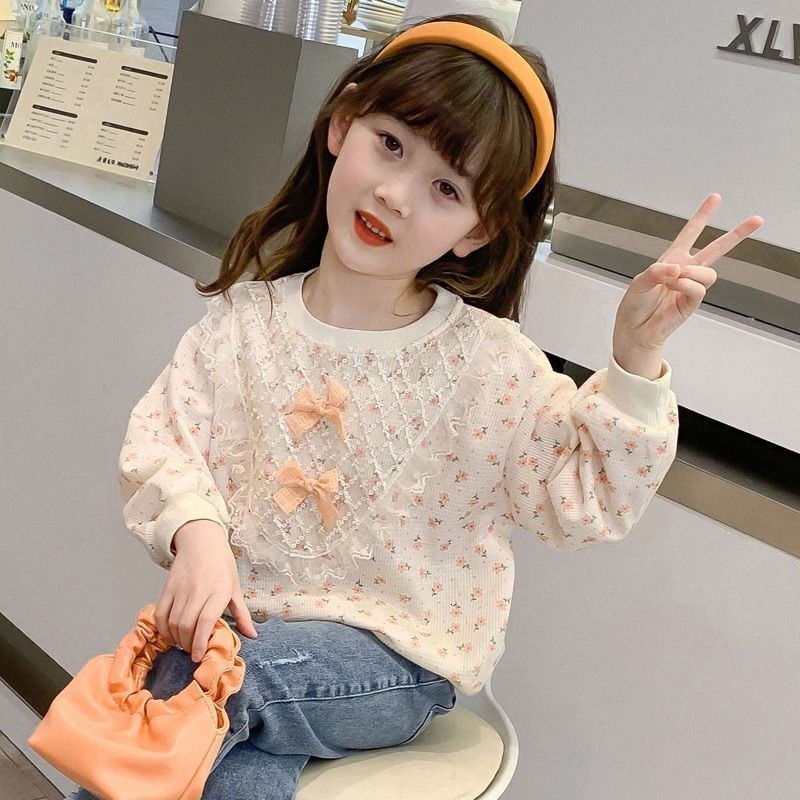 Ddmyshoesvip Girls Hoodie New Stylish Little Girls Spring And Autumn Set Long Sleeved Floral Loose Children S Top