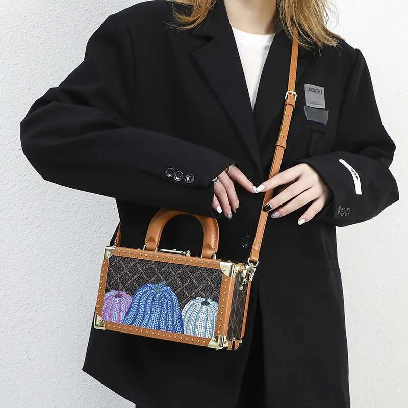 Genuine Leather Women Handbags Evening Top Handle Satchel Crossbody Bag Small Hard Purse Pumpkin Box Bags