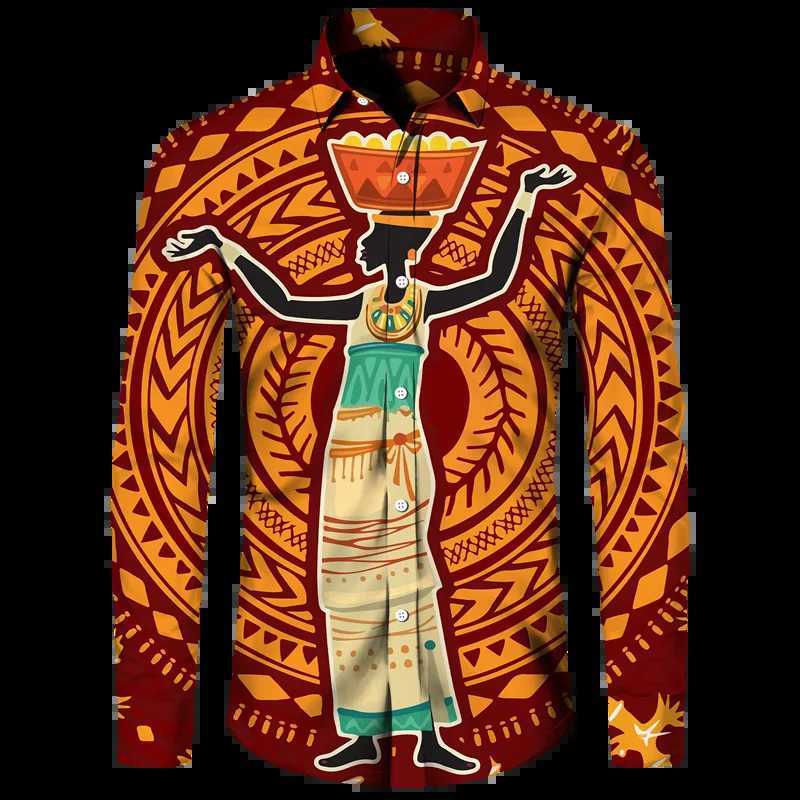 Dashiki African Print Mens Collar Button Shirt Casual Long Sleeve Shirt Fashion Street Clothing Trend Top Mens Clothing W250312