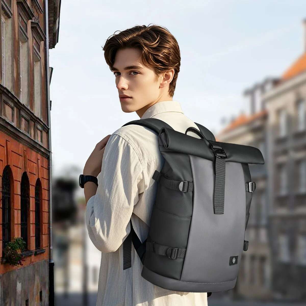 HK Waterproof Roll-Top Men Large Expandable 17 Inch Laptop Backpack With USB Port Leisure Travel Hiking Camping Bags