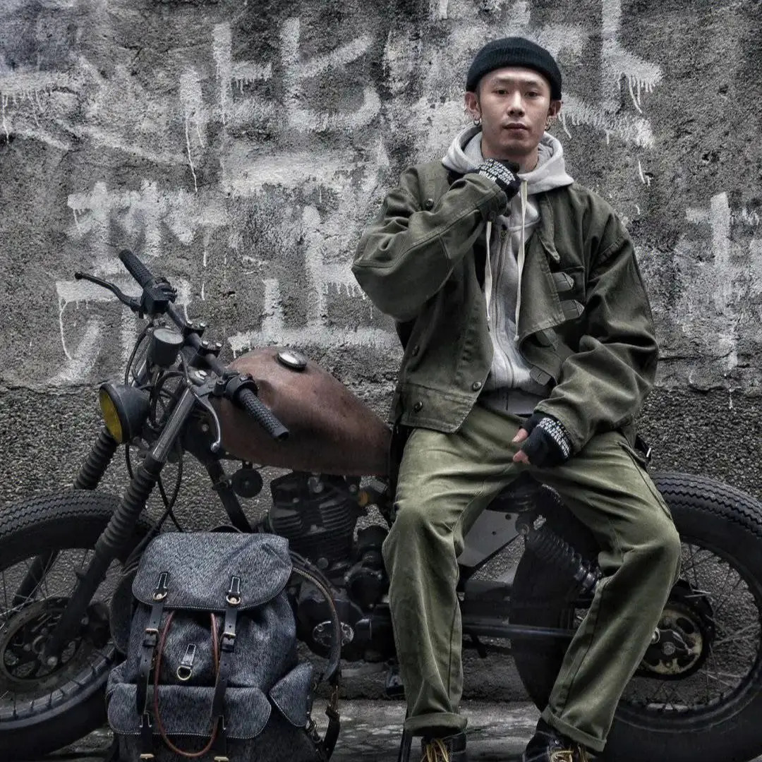 Maden motorcycle jacket mens adjustable buckle retro bomber spring autumn casual green Swedish style 250312