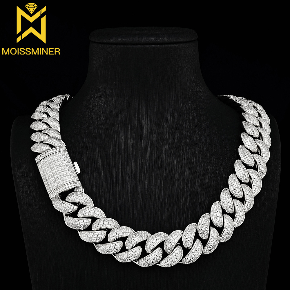 20mm Moissanite Four Rows Of Cuban Chain Bracelet Necklace S925 Silver Iced Out For Men Hip Hop Jewelry Pass Diamond Tester
