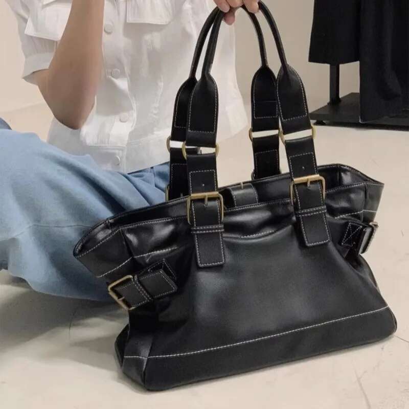 Brand Saturn Tote Bags Vintage Black Leather Hobo Large Capacity Crossbody Bag B2