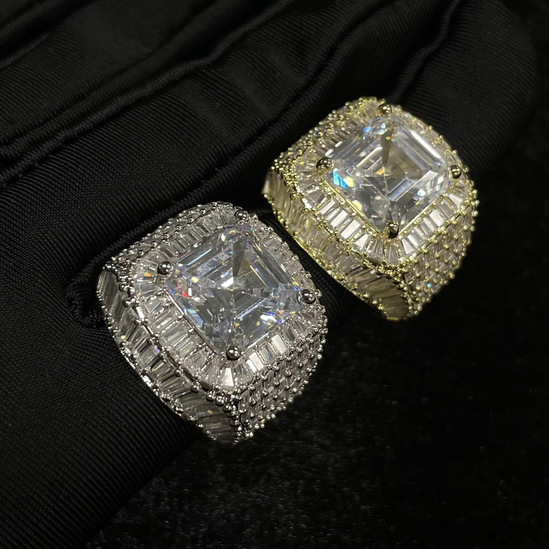 Iced Out Ring S925 Moissanite Nugget Radian Emerald Cut Customized Moissanite Ring