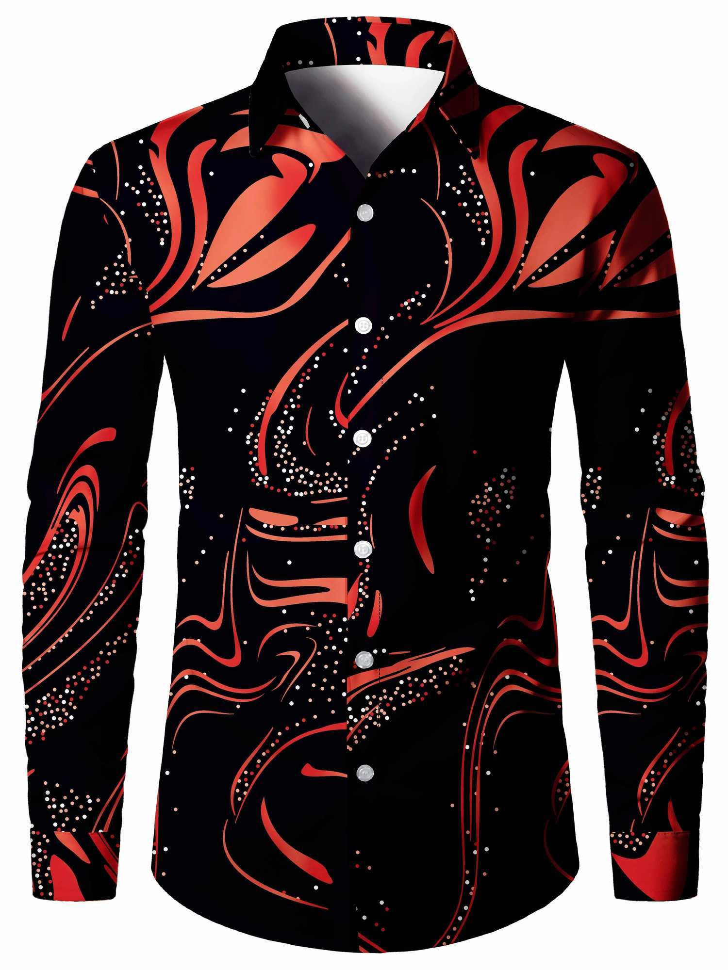 Mens Stylish Lapel-Collar Gold Glitter Printed Long Sleeve Shirt casual tops Stripe print full sleeve shirt for men clothing W250312