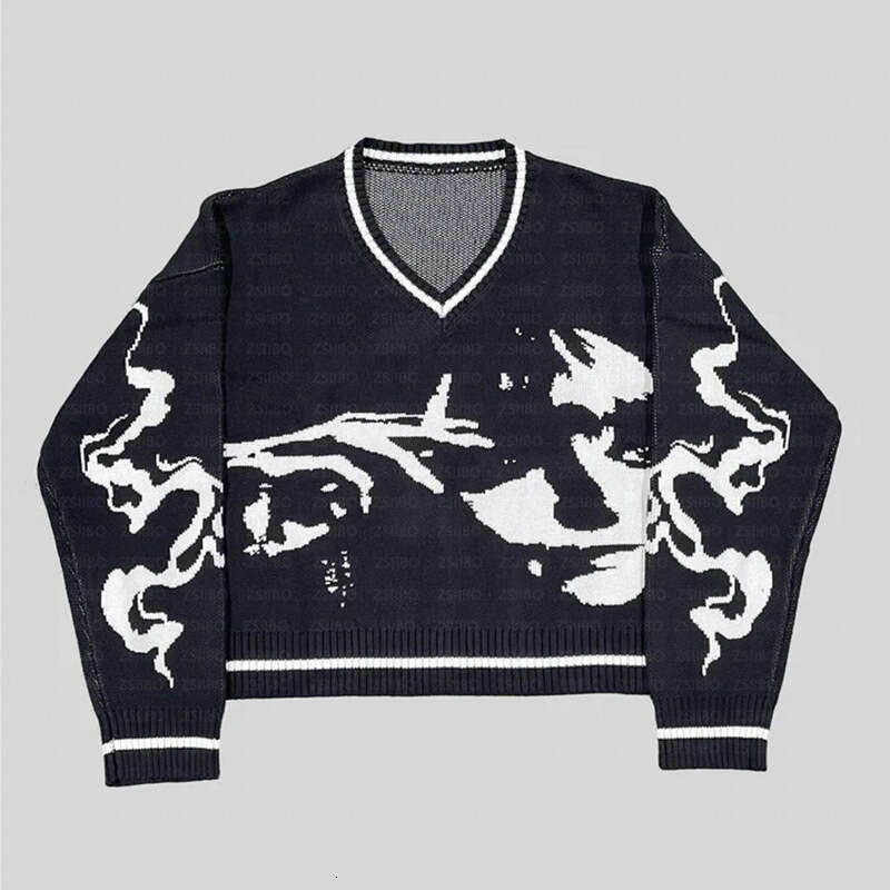 Street Versatile Y2k Jacquard Personalized Knitted Long Sleeve Hooded Sweater Autumn/Winter Trendy New Collection