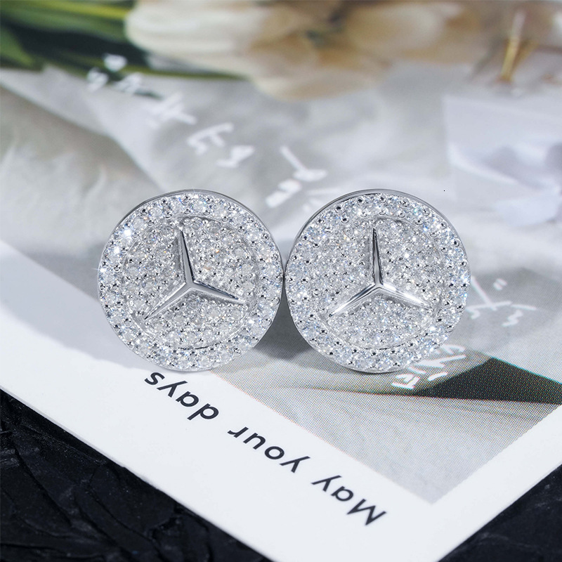 12mm Bitcoin S925 Silver Moissanite Triple Sta Earrings Iced Out For Men Women Hip Hop Jewelry Pass Diamonds Tester With GRA