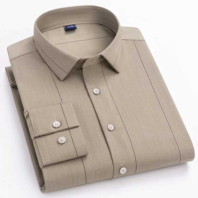New in shirt Bamboo Fiber full shirts for men elastic Anti-wrinkle tops striped slim fit formal plain shirt soft office clothes W250312