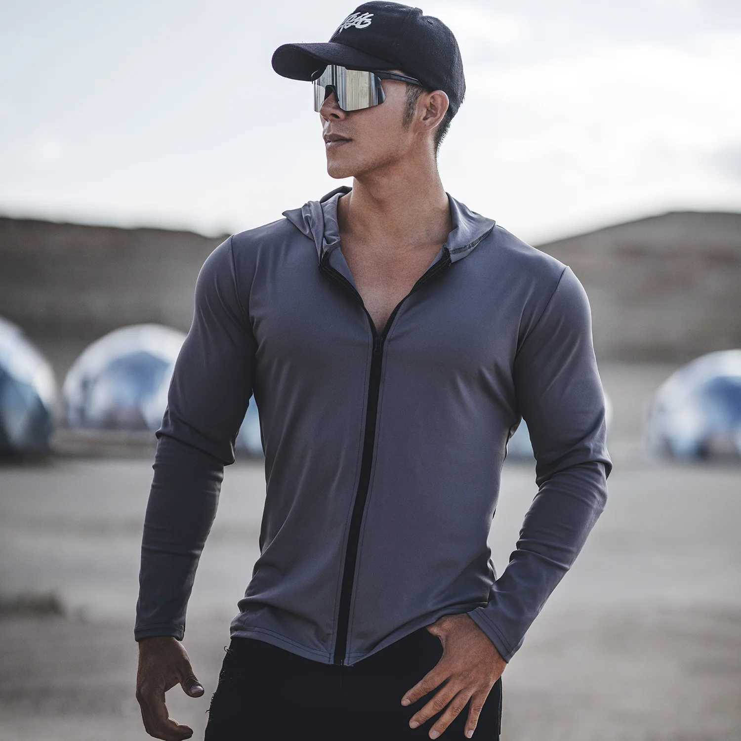 Spring and Autumn New Mens Sports Casual Running Exercise Gym Training Thin Hooded Zipper Long Sleeve hoodie M250312