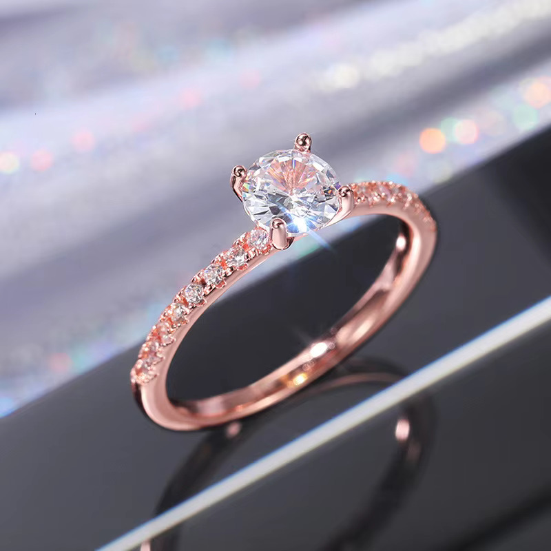 LILIE WHITE Cubic Zirconia Engagement Rings Round Solitaire Wedding Halo Promise Eternity Ring for Women