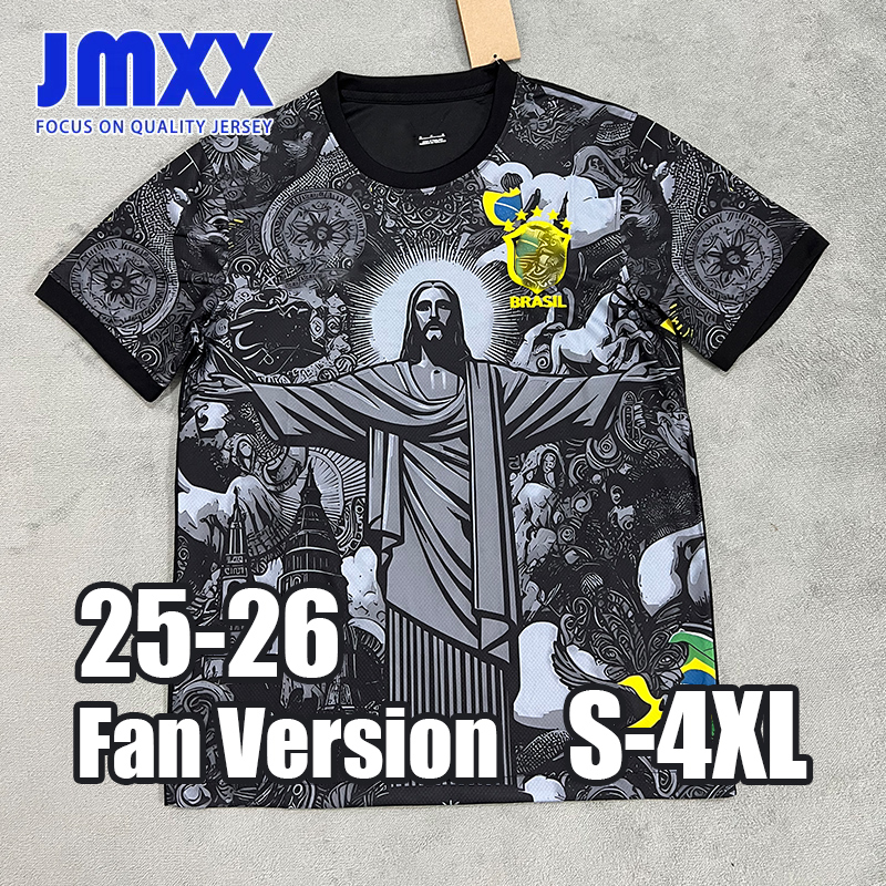 XXXL 4XL JMXX 24 25 Brazil Jesus Soccer Jersey Peace Dove Palm Leaf Reflective All Black Special Mens Uniforms Jerseys Man Football Shirt 2024 2025 Fan Version
