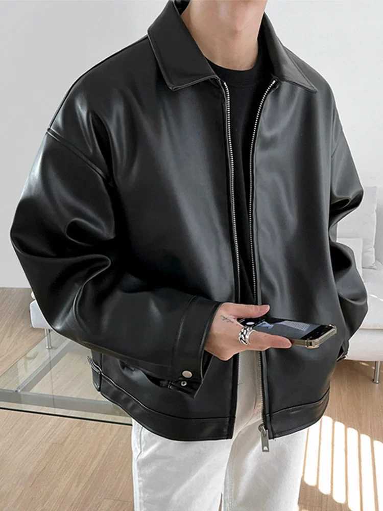 Spring Autumn Cool Luxury Short Black Soft Light Pu Leather Jacket Men Zipper Casual Mens Jackets and Coats FashionT250311