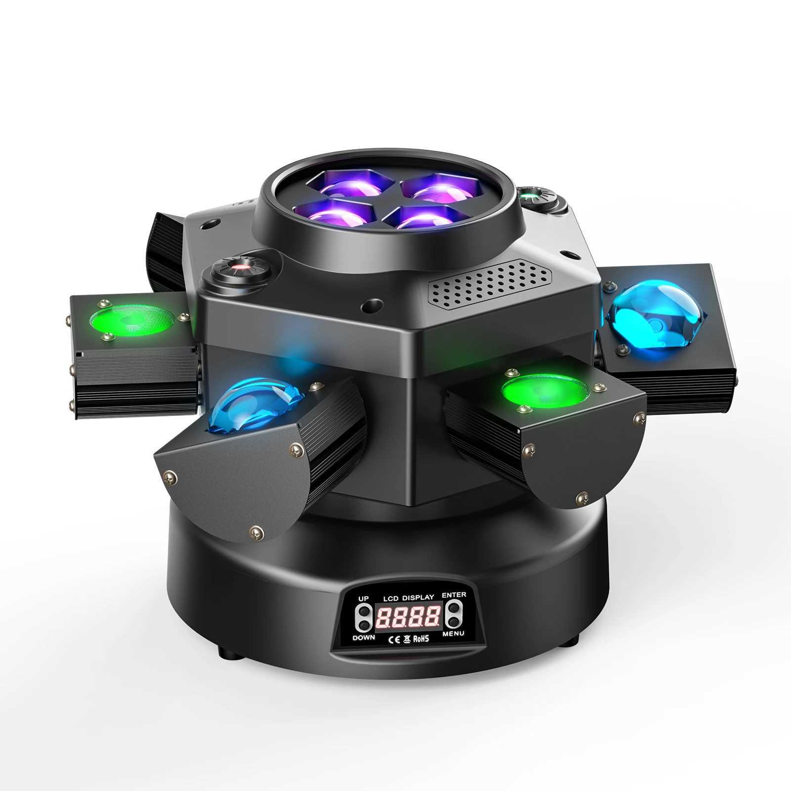 Yiframefly 150W Mobile Head DJ Light 6-Arm Party Light RGBW 4IN1 LED Stage Light DMX512 Used for Wedding Parties Disco KTV Wedding X250312