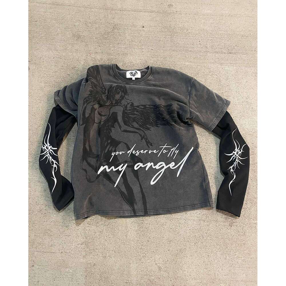 Summer casual oversized summer fashion T-shirt sports long shirt round neck new item fake two-piece old