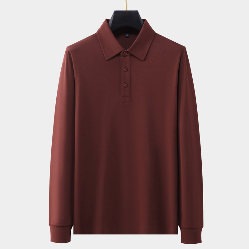 Long sleeved polo shirt, men's business casual lapel T-shirt, high-end feeling, autumn winter new item, solid color, versatile and trendy tracksu