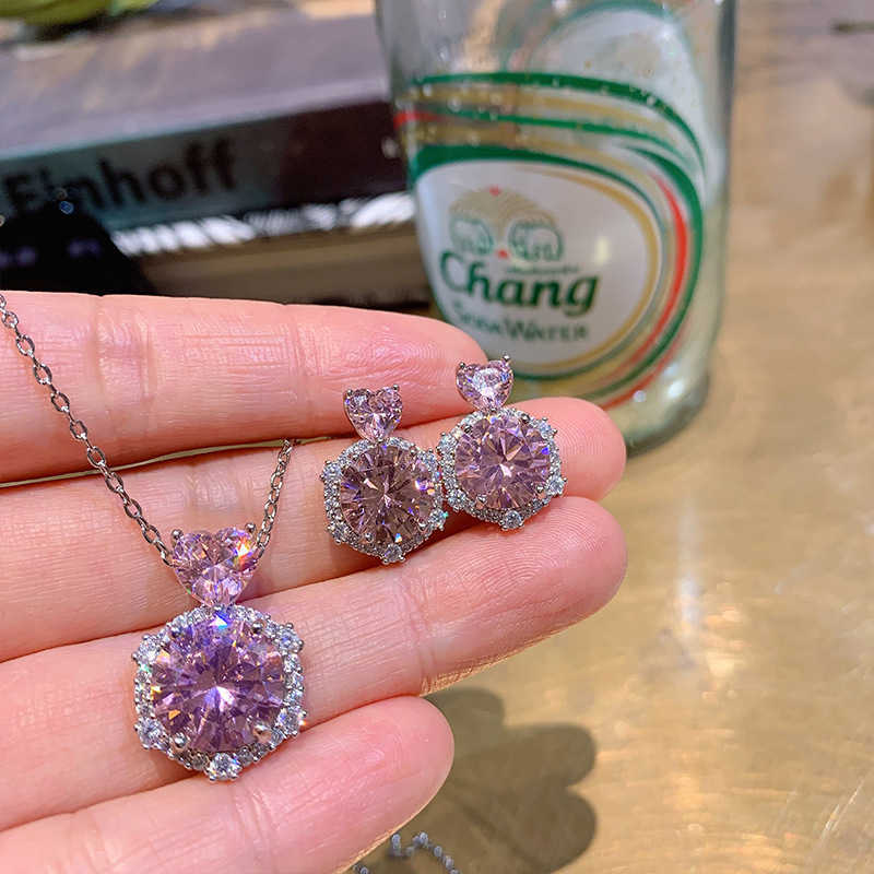 Minimalist yellow diamond jewelry earring set pink diamond micro inlaid diamond exaggerated earring set for women W250312