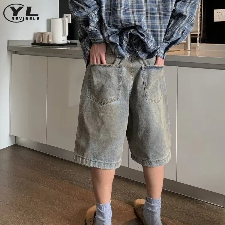 Mens jeans shorts summer fashion American high street straight five point pants loose and denim 250312