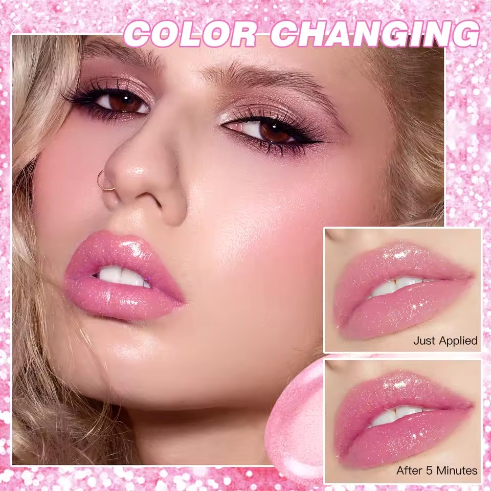 QIBEST Hot Glitter Transparent Lip Balm Colors Changing Lipstick Moisturizing Natural Shimmer Lips Plumper Gloss Lips Cosmetics