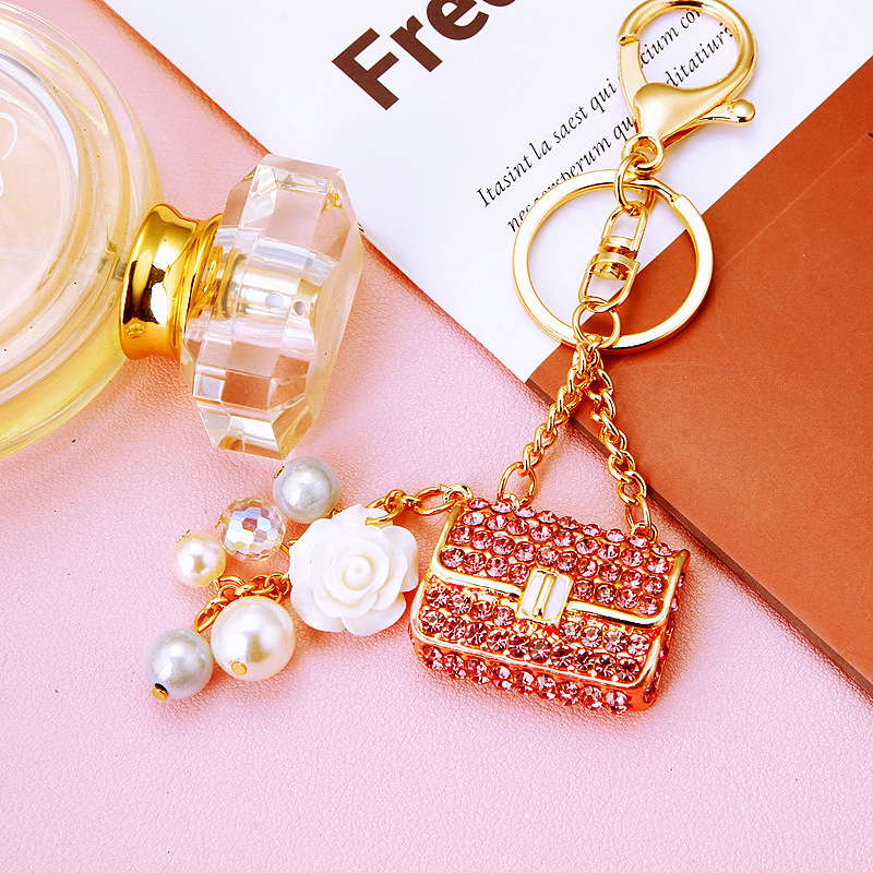 Luxury Women's Car Key Holder with Sparkling Diamond Details - Stylish Bag Pendant