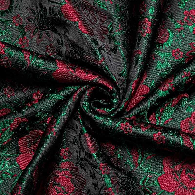 DiBanGu luxury red rose green silk mens shirt long sleeved designer mens clothing social casual tailcoat dress W250312