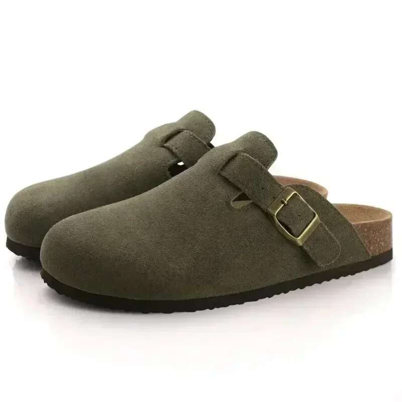 Shoes Closed Toe Slippers Cow Suede Leather Clogs Women's Sandals Retro Fashion Garden Mule Clog Slide New