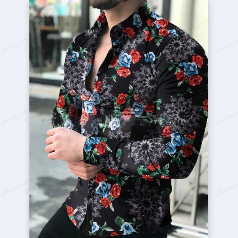 Long sleeved Hawaiian shirt mens fashion shirt floral shirt Cuban beach shirt lapel Camisas floral shirt button W250312