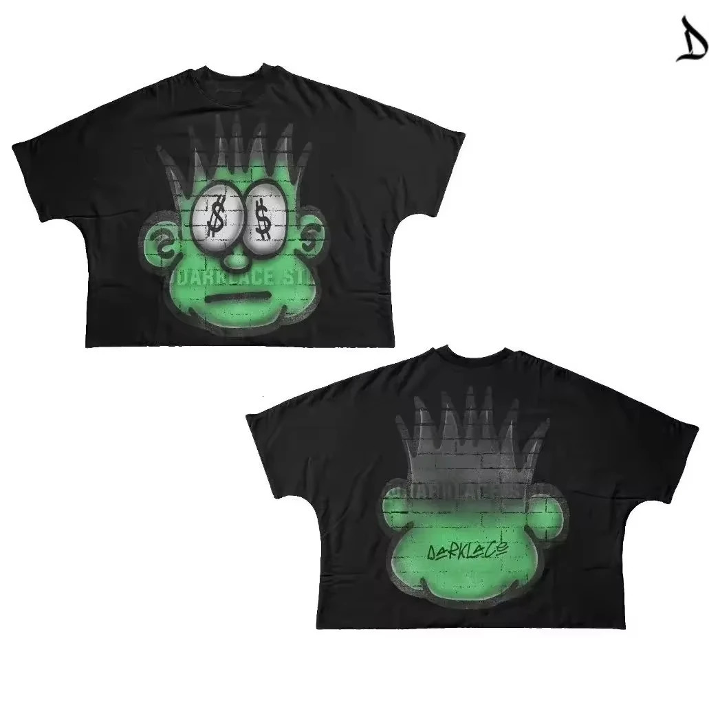 Street clothing Tshirt hiphop fun cartoon graphic printing oversized Harajuku Gothic cotton short sleeved mens 250312