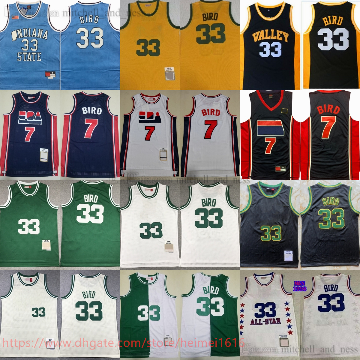 College Basketball Wears Indiana State Sycamores 33 Larry Bird Jerseys College Basketball Nation Team Dream Bird #7 Baby Blue Vintage Black Valley High School