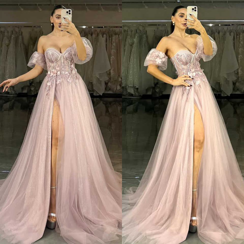 Gorgeous Prom Dresses With Strapless Crystal Appliques Length With Bling Sequins Side High Split Custom Made Plus Size Party Dress Vestido De Noite