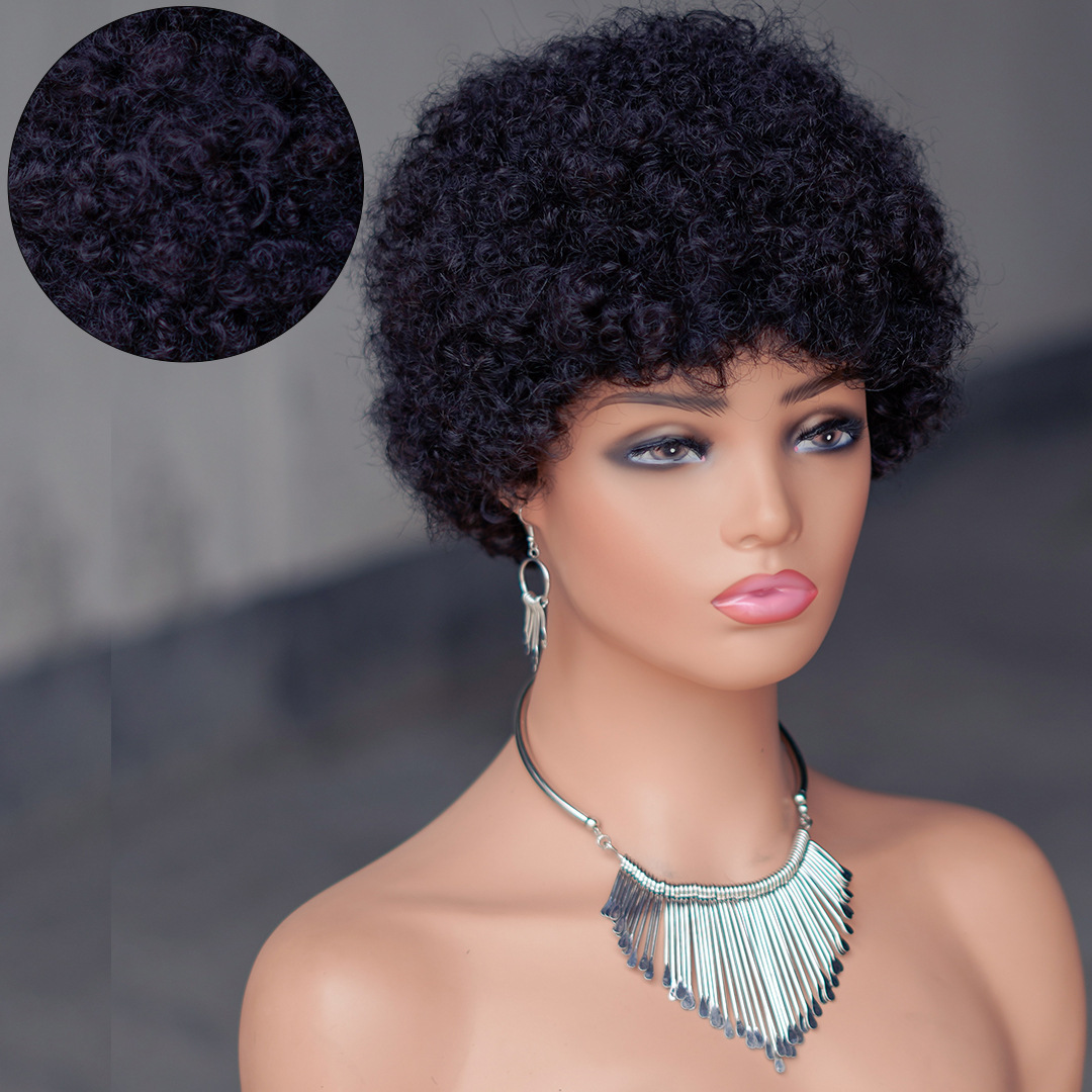 6 Inch Short Pixie Cut Afro Wig Real Human Hair Full Machine Made Slightly Explosive Curly Style Perfect for a Bold and Trendy Look
