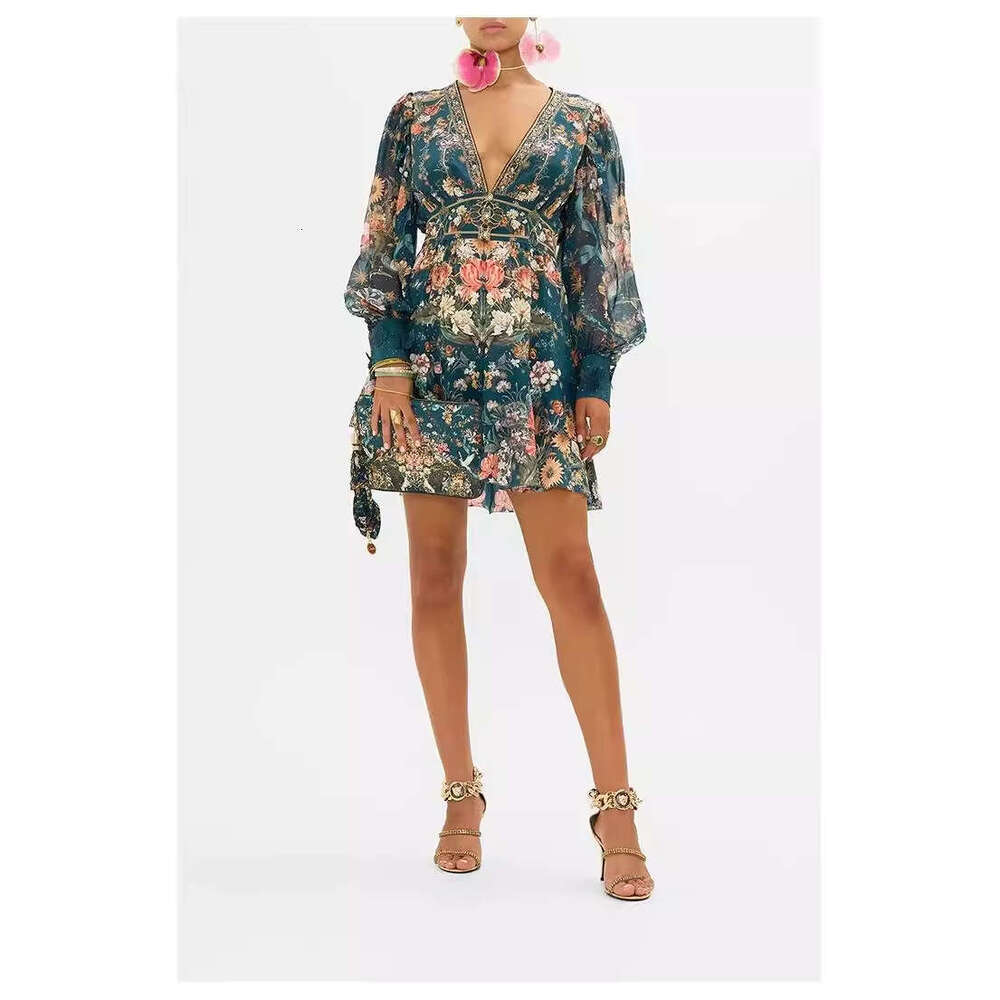 Australian Fashion Brand CML Court Style Silk Print V-Neck Jumpsuit Short Skirt For Autumn/Winter 24