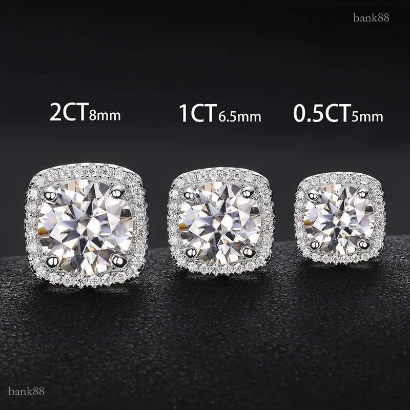 0.5Ct 1Ct 2Ct Diamond Earrings 925 Sterling Silver Bling Moissanite Studs Earrings Jewelry For Men Women Nice