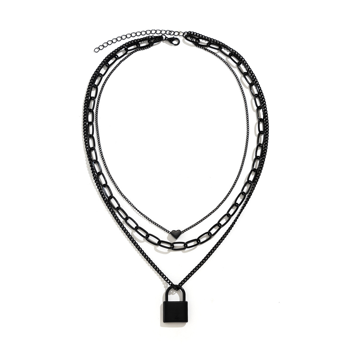 New Punk Layered Key Lock Collar Personalized Dark Series Multi-layer Heart Necklace Jewelry for Women
