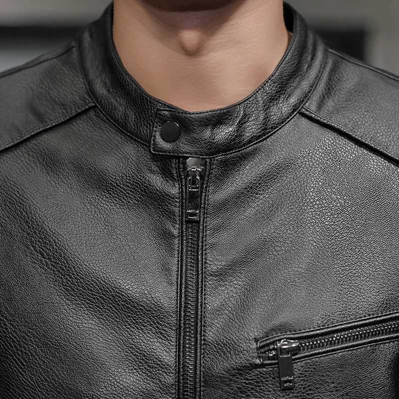 Trend Trends Motorcycles Leather Coats Stand Collar Moto Biker Vintage Casual Outwear Coat Men Slim Short Design Faux JacketsT250311