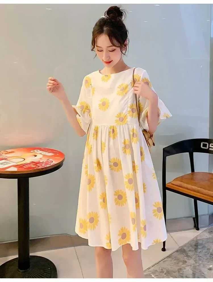 Maternity Clothes Summer Short Sleeve Loose-fit Dress Trendy Top For Petite Moms-to-be Belly-covering Trendy Mom DressT250311