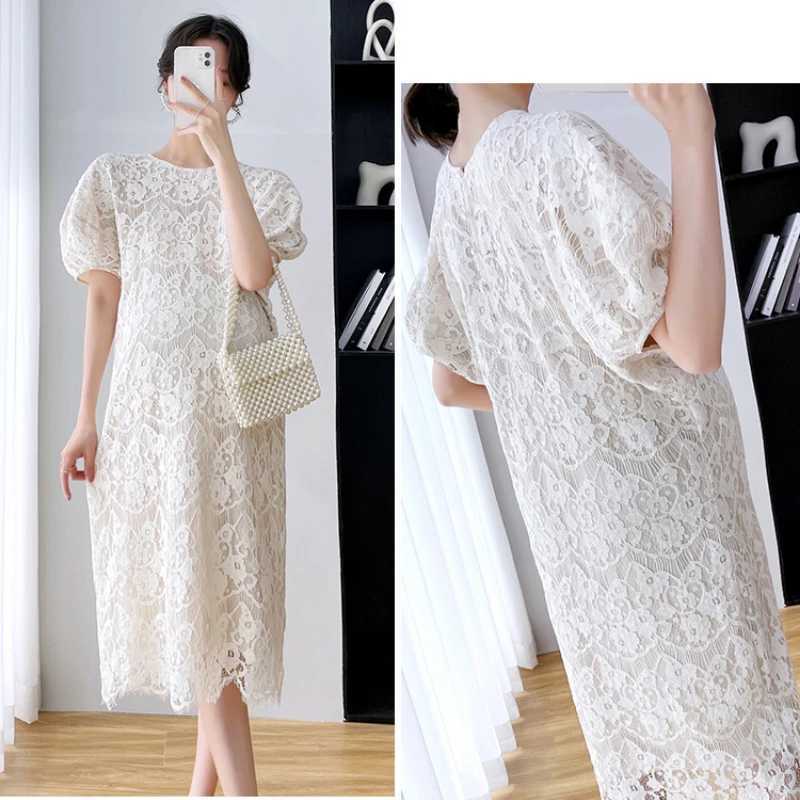 2024 Summer Maternity Lace Dress Sweet Button Fly Good Quality Pregnant Woman Wedding Dress Elegant Pregnancy Party Dress CuteT250311