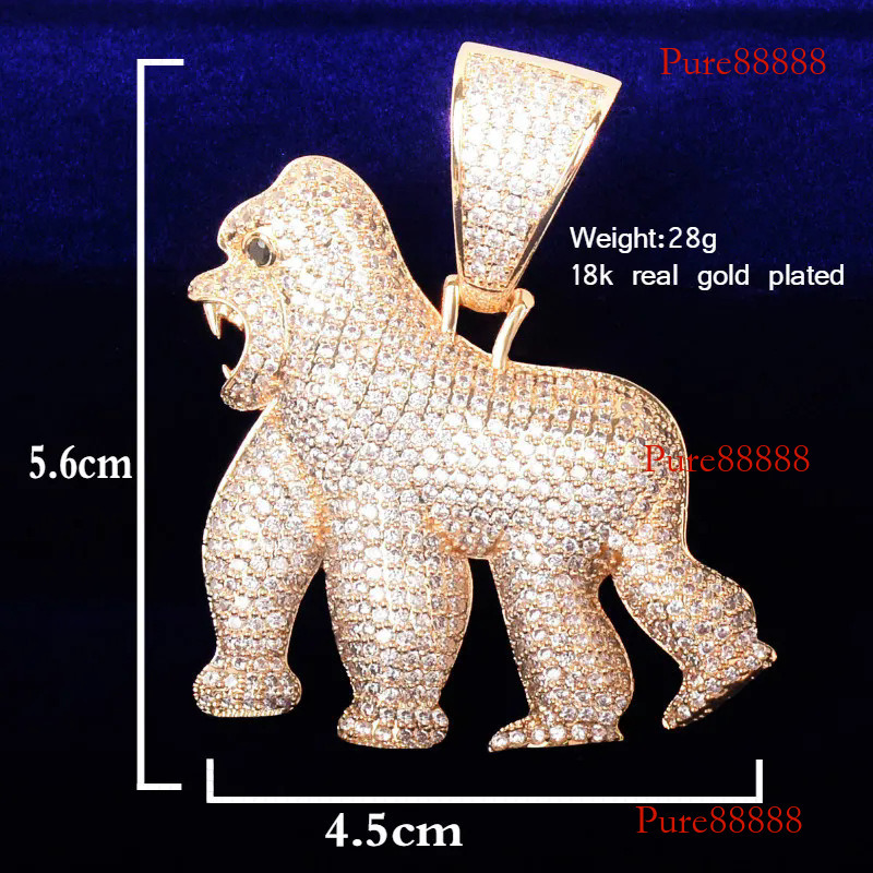 Hip hop animal gorilla pendant necklace, men's copper inlaid zircon hip-hop trendy jewelry