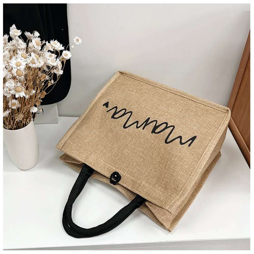 Reusable Foldable Tote Vintage Letter Prints Women'S Shoulder Bag Cotton en Handbag Female Eco-Friendly Shopping Satchel