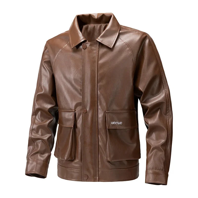 Mens Loose Large High Quality American Retro Handsome Motorcycle Leather Jacket Comfortable Breathable Collar Coat 250312