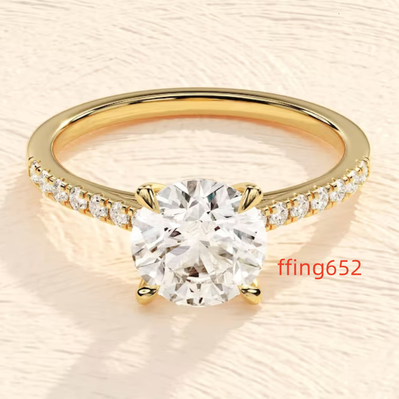 VVS Moissanite Iced Out 2 Carats Women Wedding Engagement Ring Paved 14K Gold Moissanite Ring