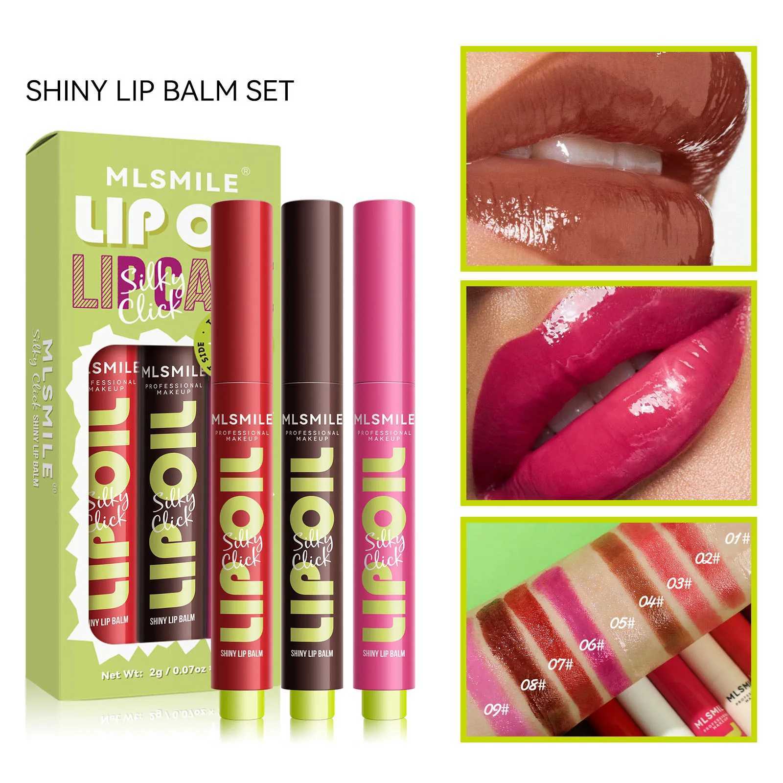MLSMILE 3pcs/set Press Lipstick Solid Lip Gloss Long-lasting Easy Color Moisturizing Lip Gloss Pearl Mirror Lip Gloss Wholesale W250312