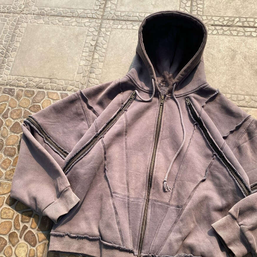 American style multi zipper design, personalized and trendy hoodie, street detachable new loose unisex hoodie