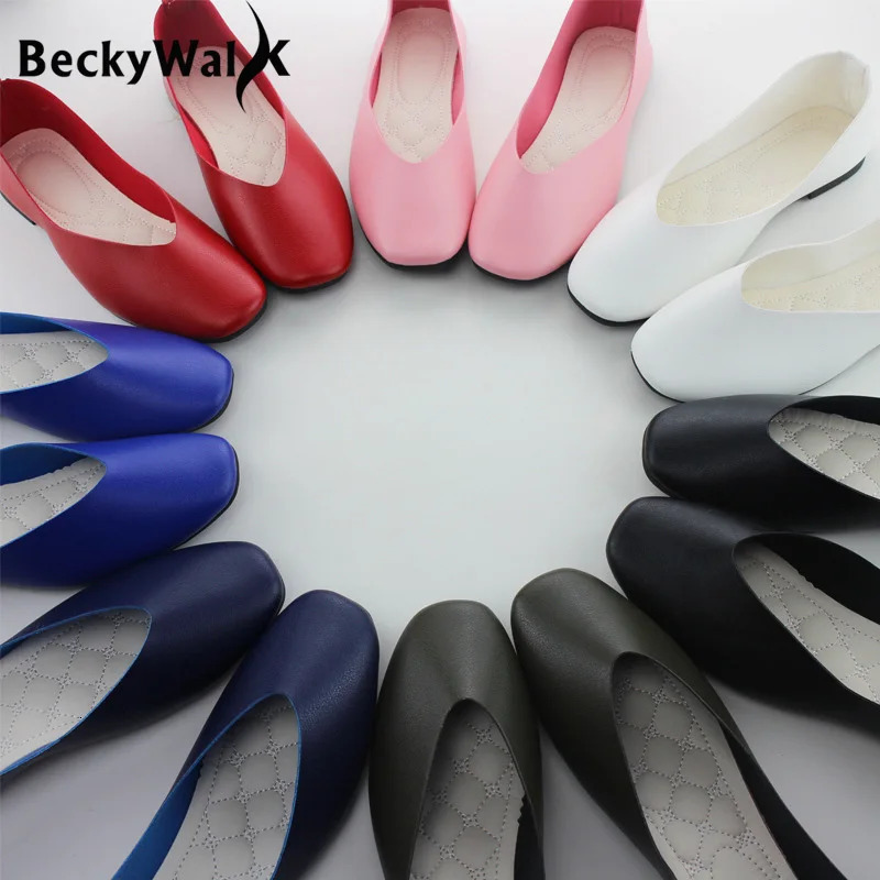 Spring Summer Shoes Woman Soft PU Leather Shallow Mouth Slip On Women Shoes Plus Size Solid Women Flats WSH2442 250305
